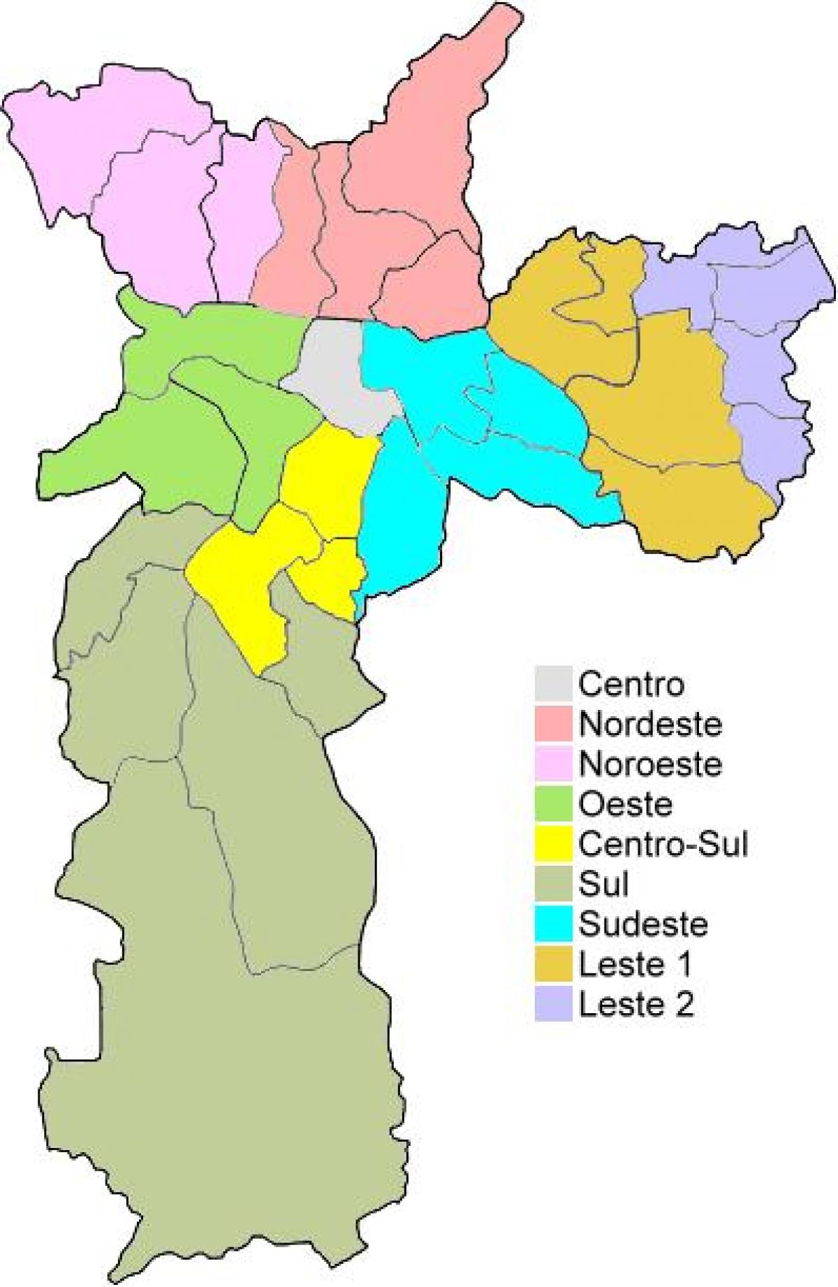 Karte administratīvo reģionu Sao Paulo