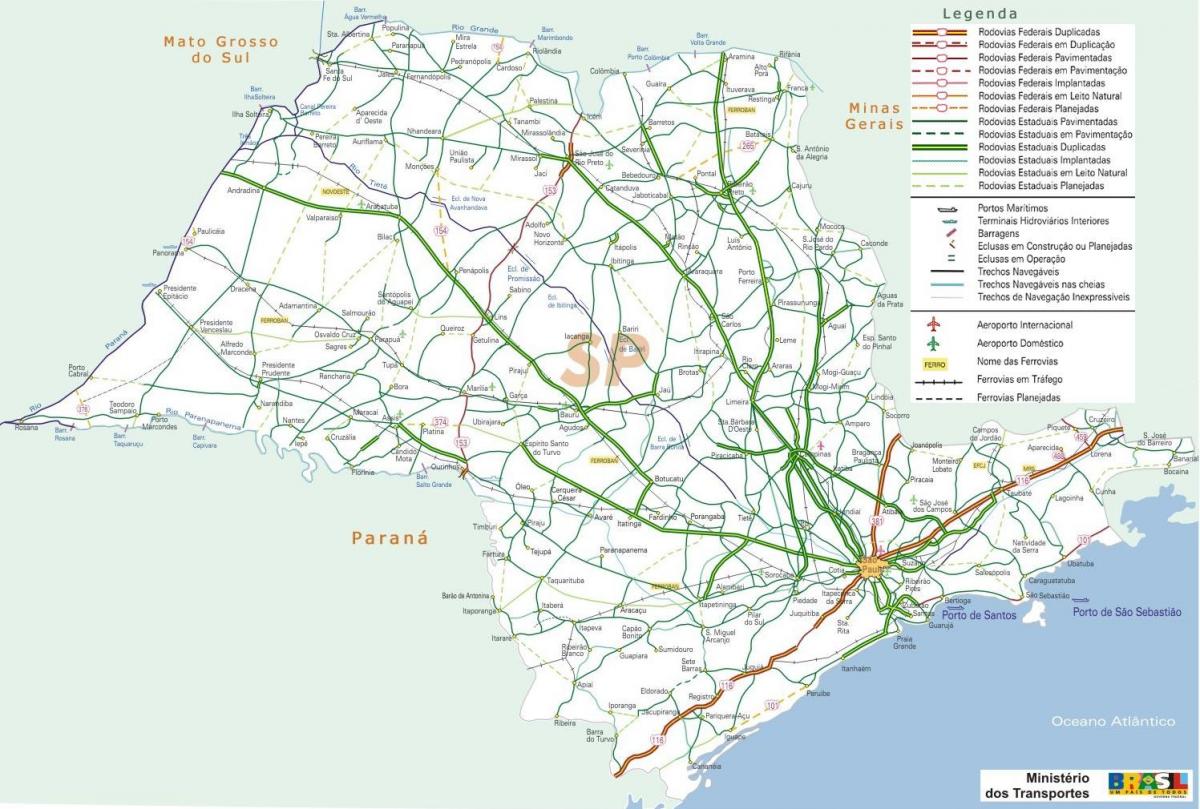 Karte São Paulo lielceļiem