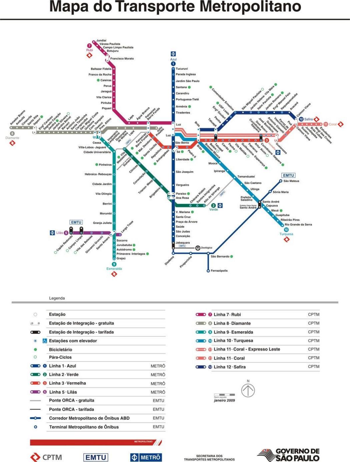 Karte São Paulo CPTM transports