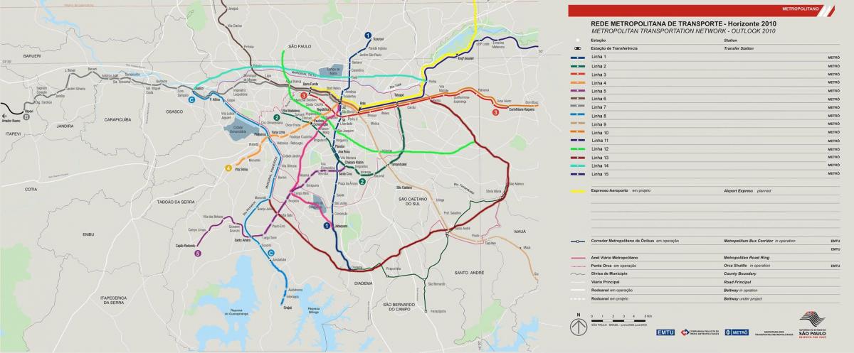 Kartes tīkla transporta Sao Paulo