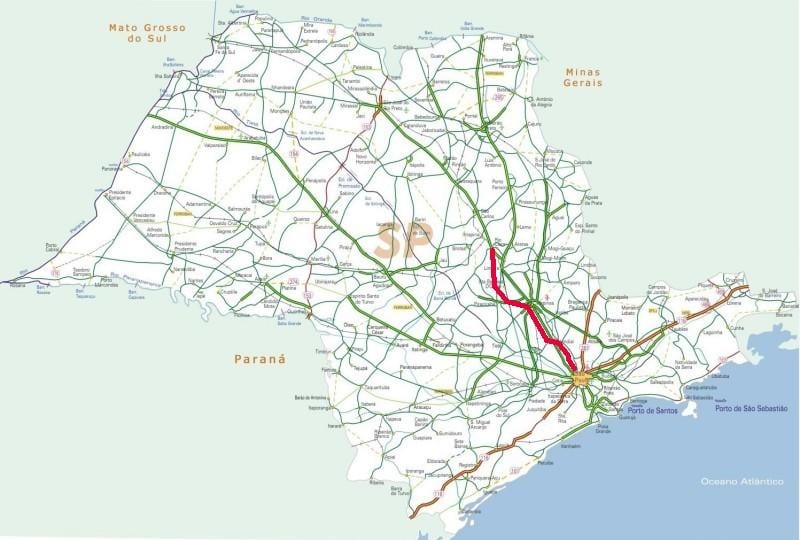 Karte Bandeirantes šosejas - SP 348