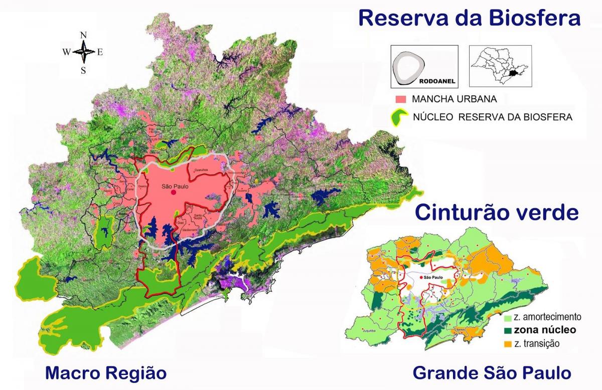 Karte biosfēras rezervāts zaļā josta Sao Paulo