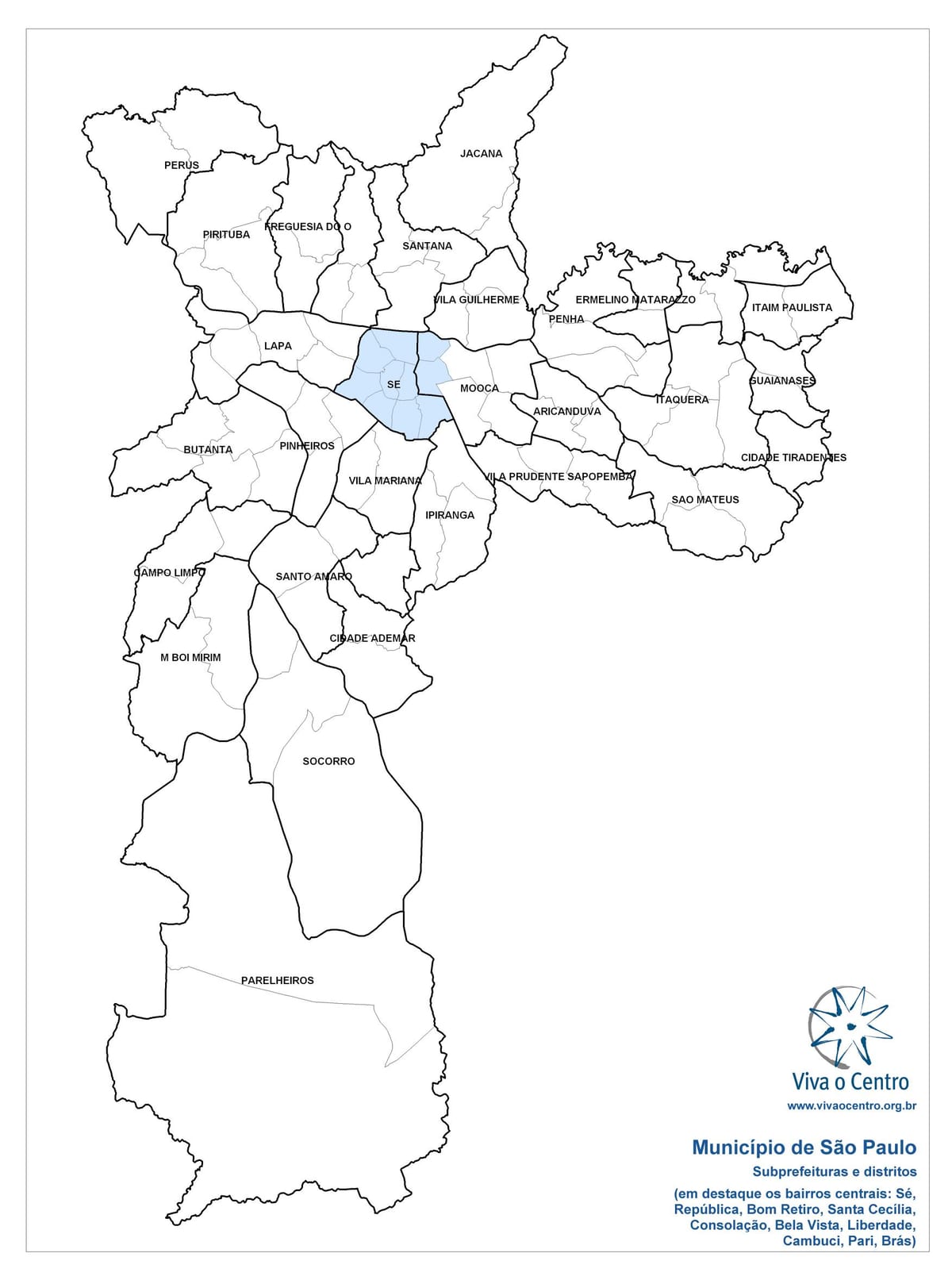 Karte Centrālās zonas Sao Paulo
