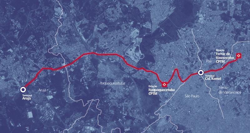 Karte corredor BRT metropolitano Perimetral Alto Tietê