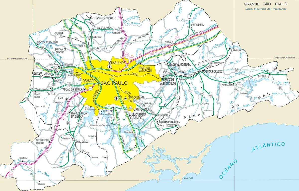Karte lielceļiem nomalē Sao Paulo