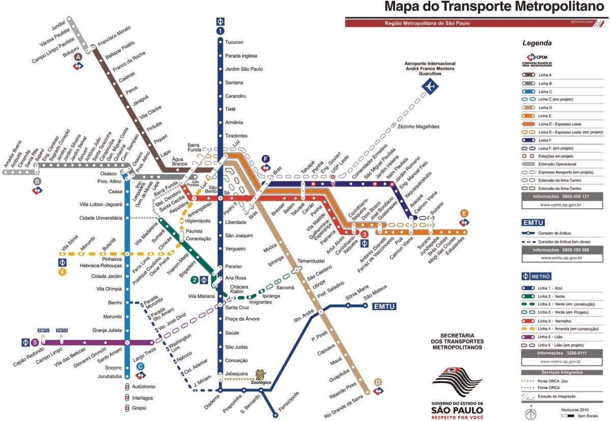 Karte metropoles transporta Sao Paulo