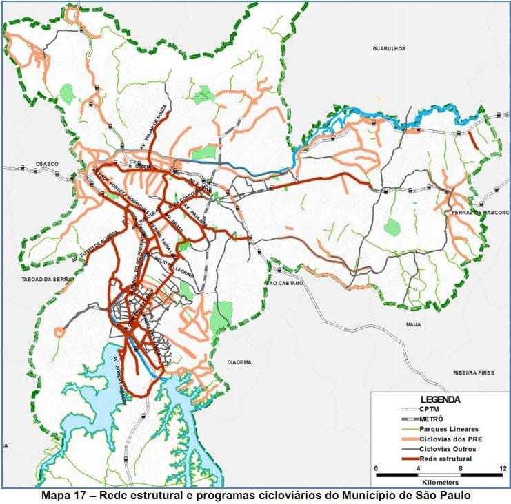 Karte São Paulo velosipēdu ceļš