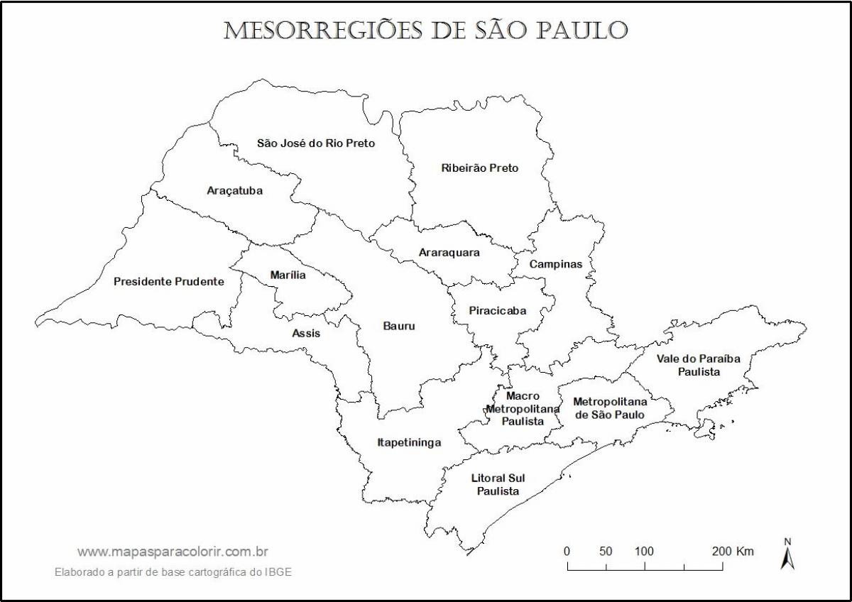 Karte São Paulo virgin - reģionu nosaukumi