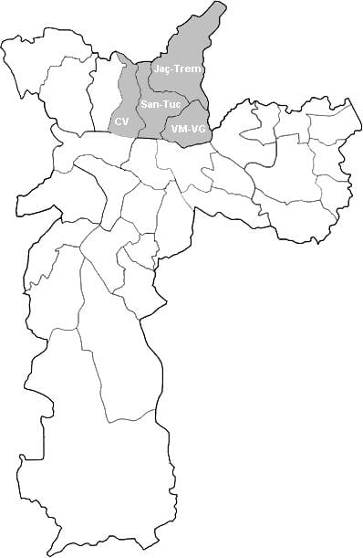 Karte zonā Nordeste Sao Paulo