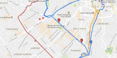 Karte apļveida turismo Sao Paulo - Līnijas